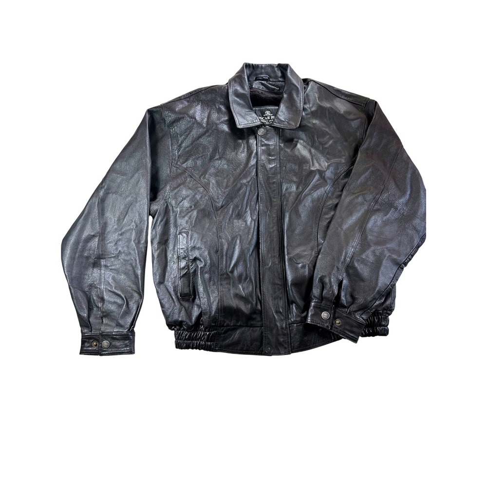 Oscar Piel Perfect Leather USA Mens XL Black Leather Bomber Faux Fur Jacket